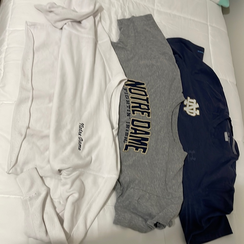 University of Notre Dame crop t-shirts and sweatshirt. Worn and cut to be crop